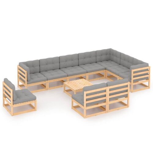 11-Piece Garden Lounge Set with Cushions Pine Wood Outdoor Patio Furniture