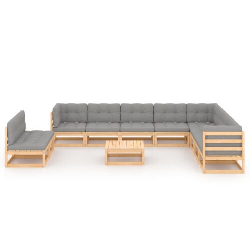 11-Piece Garden Lounge Set with Cushions Pine Wood Outdoor Patio Furniture - Image 2