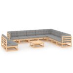 11-Piece Garden Lounge Set with Cushions Pine Wood Outdoor Patio Furniture