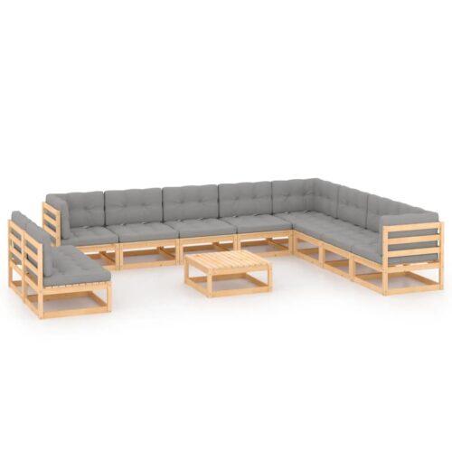 11-Piece Garden Lounge Set with Cushions Pine Wood Outdoor Patio Furniture