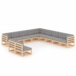11-Piece Garden Lounge Set with Cushions Pine Wood Outdoor Patio Furniture