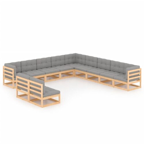 11-Piece Garden Lounge Set with Cushions Pine Wood Outdoor Patio Furniture