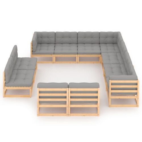 11-Piece Garden Lounge Set with Cushions Pine Wood Outdoor Patio Furniture - Image 2
