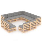 11-Piece Garden Lounge Set with Cushions Pine Wood Outdoor Patio Furniture