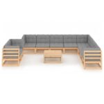 11-Piece Garden Lounge Set with Cushions Pine Wood Outdoor Patio Furniture