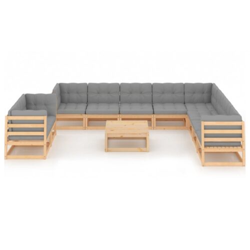 11-Piece Garden Lounge Set with Cushions Pine Wood Outdoor Patio Furniture