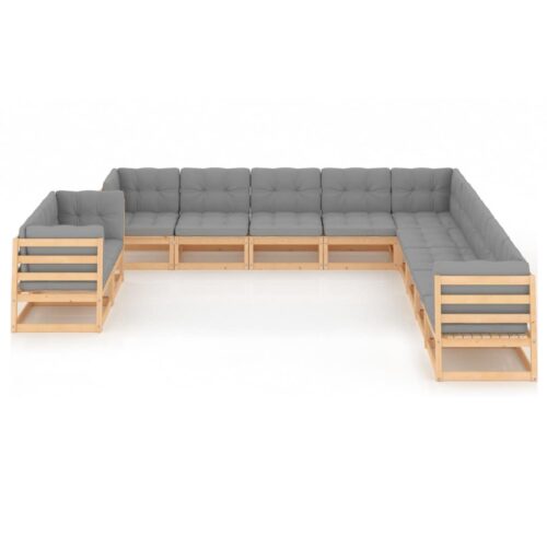 11-Piece Garden Lounge Set with Cushions Pine Wood Outdoor Patio Furniture - Image 2