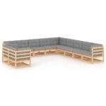 11-Piece Garden Lounge Set with Cushions Pine Wood Outdoor Patio Furniture