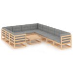 11-Piece Garden Lounge Set with Cushions Pine Wood Outdoor Patio Furniture