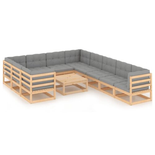 11-Piece Garden Lounge Set with Cushions Pine Wood Outdoor Patio Furniture