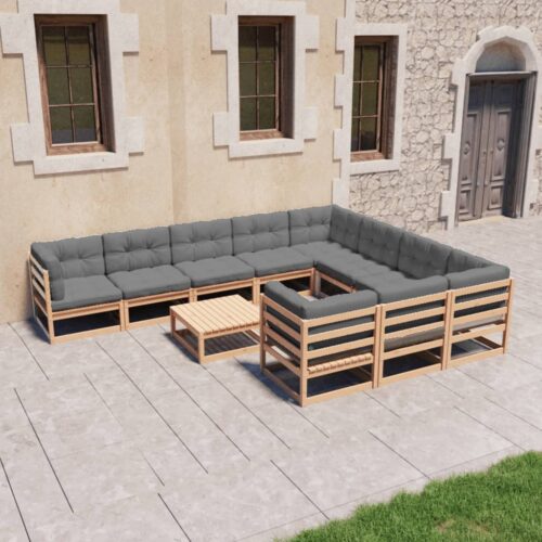 11-Piece Garden Lounge Set with Cushions Pine Wood Outdoor Patio Furniture - Image 2