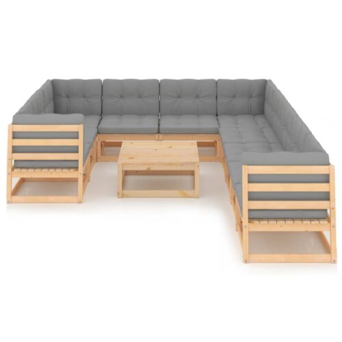 11-Piece Garden Lounge Set with Cushions Pine Wood Outdoor Patio Furniture - Image 3