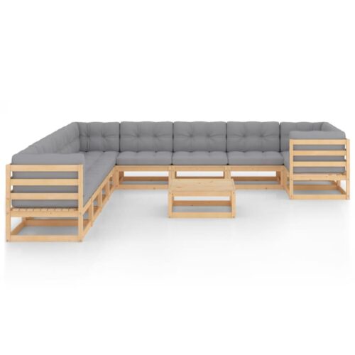 11-Piece Garden Lounge Set with Cushions Pine Wood Outdoor Patio Furniture - Image 2