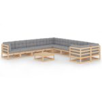 11-Piece Garden Lounge Set with Cushions Pine Wood Outdoor Patio Furniture
