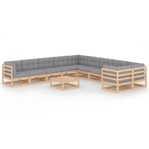 11-Piece Garden Lounge Set with Cushions Pine Wood Outdoor Patio Furniture