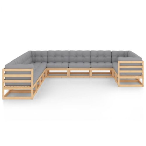 11-Piece Garden Lounge Set with Cushions Pine Wood Outdoor Patio Furniture - Image 2