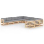 11-Piece Garden Lounge Set with Cushions Pine Wood Outdoor Patio Furniture