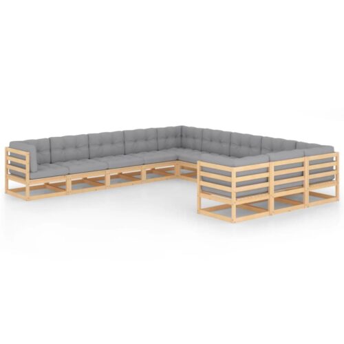 11-Piece Garden Lounge Set with Cushions Pine Wood Outdoor Patio Furniture