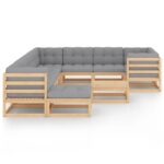 11-Piece Garden Lounge Set with Cushions Pine Wood Outdoor Patio Furniture