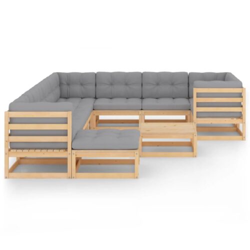 11-Piece Garden Lounge Set with Cushions Pine Wood Outdoor Patio Furniture