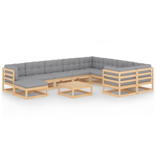 11-Piece Garden Lounge Set with Cushions Pine Wood Outdoor Patio Furniture - Image 2