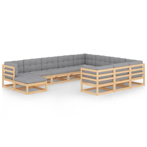 11-Piece Garden Lounge Set with Cushions Pine Wood Outdoor Patio Furniture