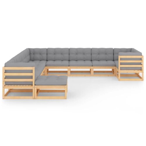 11-Piece Garden Lounge Set with Cushions Pine Wood Outdoor Patio Furniture - Image 2
