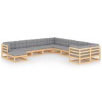 11-Piece Garden Lounge Set with Cushions Pine Wood Outdoor Patio Furniture