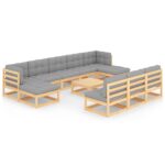 11-Piece Garden Lounge Set with Cushions Pine Wood Outdoor Patio Furniture