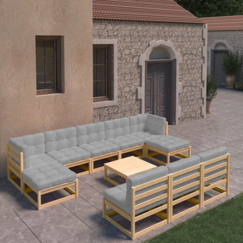 11-Piece Garden Lounge Set with Cushions Pine Wood Outdoor Patio Furniture - Image 2