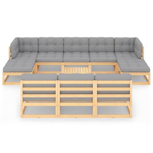 11-Piece Garden Lounge Set with Cushions Pine Wood Outdoor Patio Furniture - Image 3