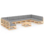 11-Piece Garden Lounge Set with Cushions Pine Wood Outdoor Patio Furniture