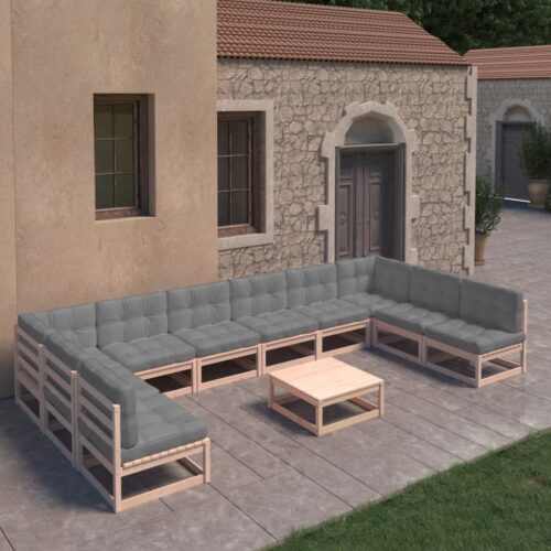 11-Piece Garden Lounge Set with Cushions Pine Wood Outdoor Patio Furniture - Image 2