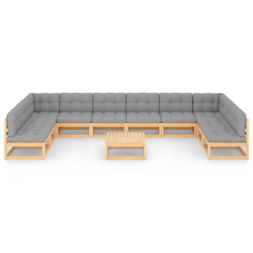 11-Piece Garden Lounge Set with Cushions Pine Wood Outdoor Patio Furniture - Image 3