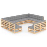 11-Piece Garden Lounge Set with Cushions Pine Wood Outdoor Patio Furniture