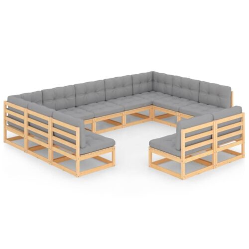 11-Piece Garden Lounge Set with Cushions Pine Wood Outdoor Patio Furniture