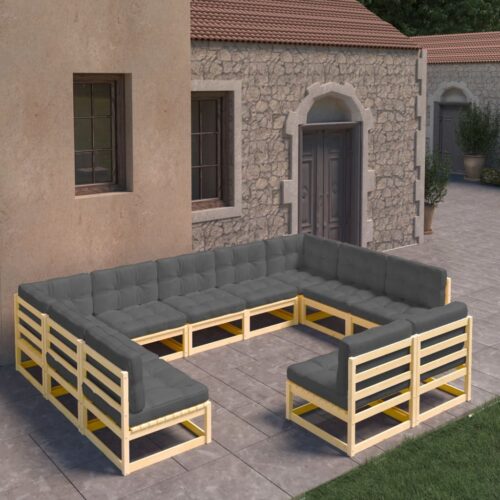 11-Piece Garden Lounge Set with Cushions Pine Wood Outdoor Patio Furniture - Image 2