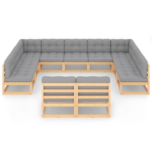 11-Piece Garden Lounge Set with Cushions Pine Wood Outdoor Patio Furniture - Image 3