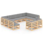 11-Piece Garden Lounge Set with Cushions Pine Wood Outdoor Patio Furniture