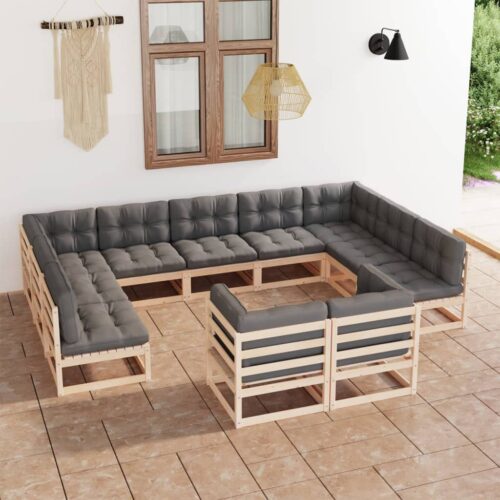 11-Piece Garden Lounge Set with Cushions Pine Wood Outdoor Patio Furniture - Image 2