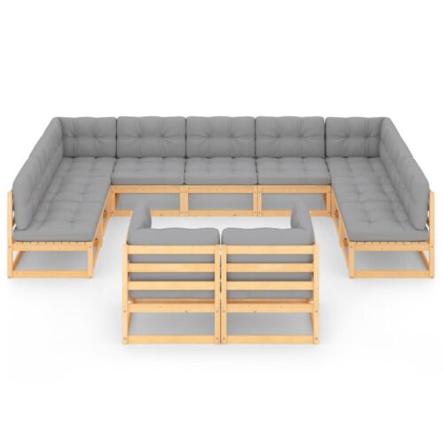 11-Piece Garden Lounge Set with Cushions Pine Wood Outdoor Patio Furniture - Image 3