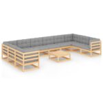 11-Piece Garden Lounge Set with Cushions Pine Wood Outdoor Patio Furniture