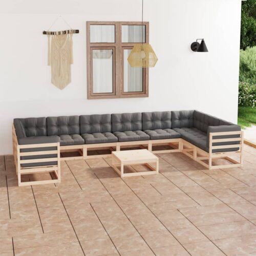 11-Piece Garden Lounge Set with Cushions Pine Wood Outdoor Patio Furniture - Image 2