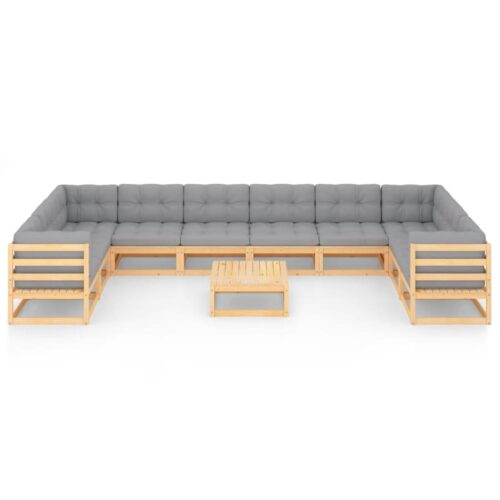 11-Piece Garden Lounge Set with Cushions Pine Wood Outdoor Patio Furniture - Image 8