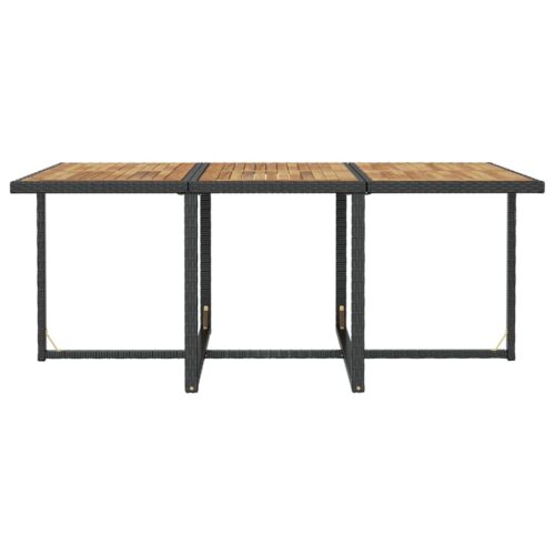 11-Piece Outdoor Dining Set Poly Rattan Wicker Outdoor Patio Furniture Acacia Wood Black - Image 10