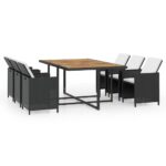 11-Piece Outdoor Dining Set with Cushions Poly Rattan Wicker Outdoor Patio Furniture Black