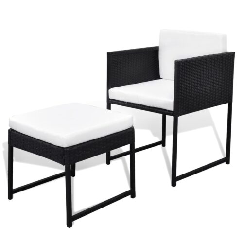 11-Piece Outdoor Dining Set with Cushions Poly Rattan Wicker Outdoor Patio Furniture Black - Image 6