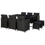 11-Piece Outdoor Dining Set with Cushions Poly Rattan Wicker Outdoor Patio Furniture Black