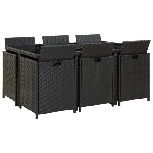 11-Piece Outdoor Dining Set with Cushions Poly Rattan Wicker Outdoor Patio Furniture Black - Image 3