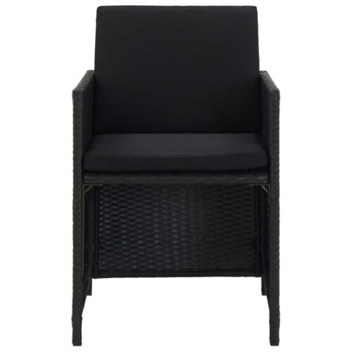 11-Piece Outdoor Dining Set with Cushions Poly Rattan Wicker Outdoor Patio Furniture Black - Image 7